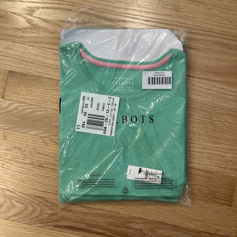 Talbots NEW Tee Shirt T-Shirt Green Pima Cotton M Medium NWT